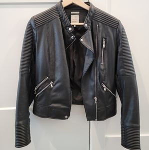 Black, Zara, Faux Leather Jacket, Size Medium